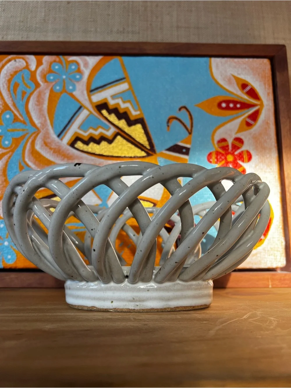 Handcrafted Speckled White Ceramic Spiral Bowl - Decorative Accent